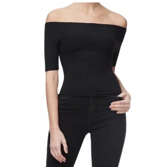 Good American Tops - Good American Black micro Ribbed Off-Shoulder Top size 3